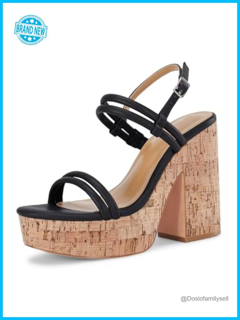 Coutgo Faux Leather Cork Wedge Platform Sandals Slingback Ankle Strap Buckle